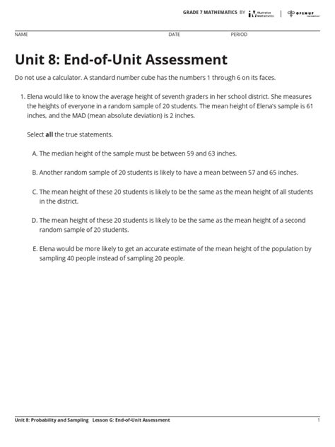 Objectives of the End of Unit Assessment
